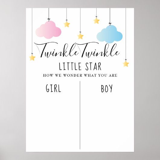 Twinkle Twinkle Star Gender Reveal Stimmzeichen Poster (Vorne)