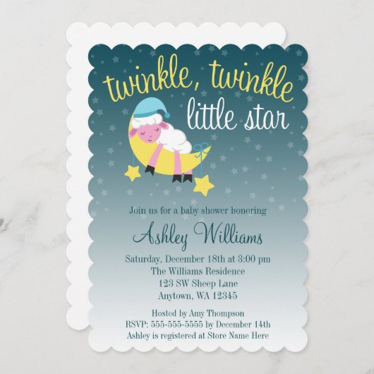 Twinkle Twinkle Star Lamb Die Kinderdusche schneid Einladung (Vorne/Hinten)