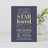 Twinkle Twinkle Star Theme Navy Baby Dusche Einladung (Stehend Vorderseite)