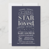 Twinkle Twinkle Star Theme Navy Silver Dusche Einladung (Vorderseite)