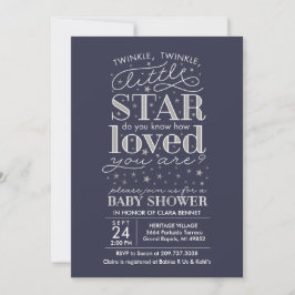 Twinkle Twinkle Star Theme Navy Silver Dusche Einladung