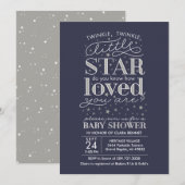 Twinkle Twinkle Star Theme Navy Silver Dusche Einladung (Vorne/Hinten)