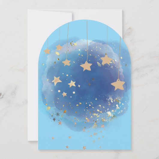 Twinkle Twinkle Stars, Blau und Gold Abstrakt Einladung (Rückseite)