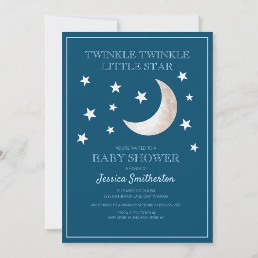 Twinkle Twinkle Stars Moon Baby Boy Baby Dusche Einladung (Vorderseite)