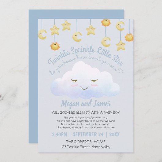 Twinkle Twinkle Stars Sprinkle Cloud Baby Dusche I Einladung (Vorne/Hinten)