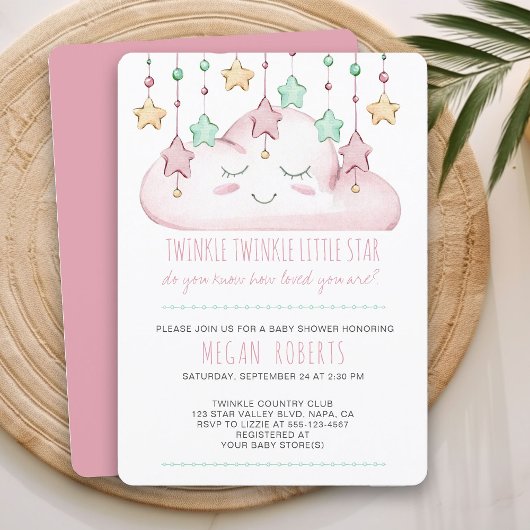 Twinkle Twinkle Stars und Cloud Girl Baby Dusche Einladung