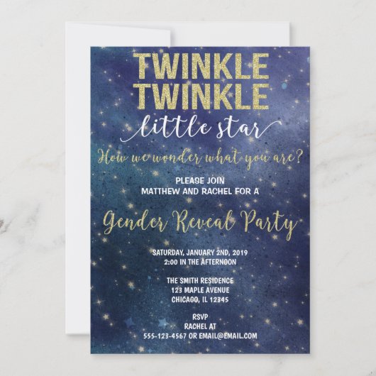Twinkle Twinkle Stern Gender offenbaren Einladung (Vorderseite)