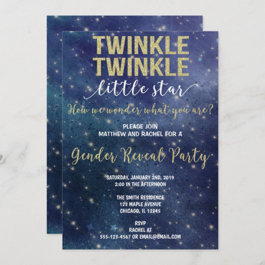 Twinkle Twinkle Stern Gender offenbaren Einladung (Vorne/Hinten)