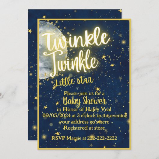 Twinkle Twinkle Stern Kinderdusche Einladung (Vorne/Hinten)