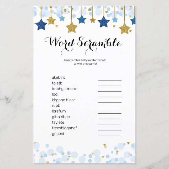 Twinkle Twinkle Wassercolor Word Scramble Game (Vorderseite)