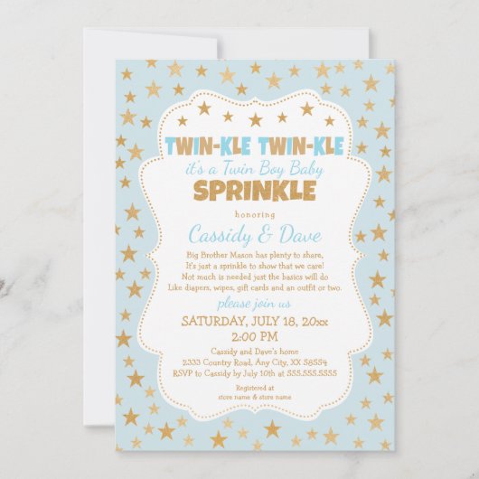 Twinkle Twins Baby Sprinkle, zwei Jungen Babydusch Einladung (Vorderseite)