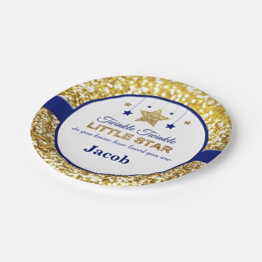 Twinkle winzige kleine Sternenduschplatte Pappteller (Schrägansicht)