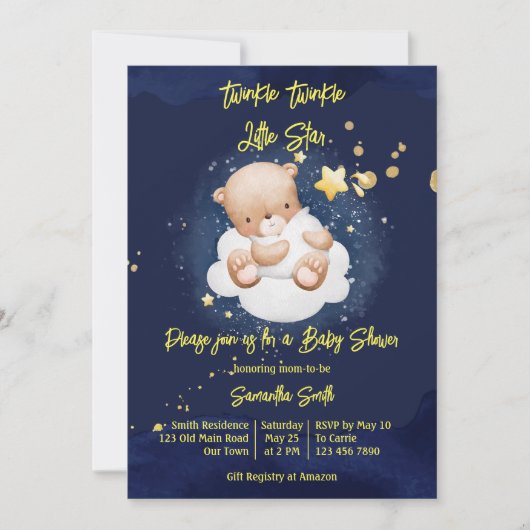 Twinkle winzige Teddy-Babydusche Einladung (Vorderseite)