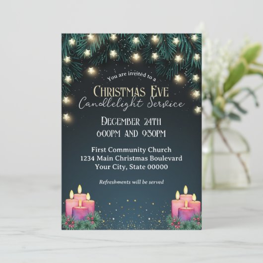 Twinklight Christmas Eve Candlelight Service Einladung (Stehend Vorderseite)