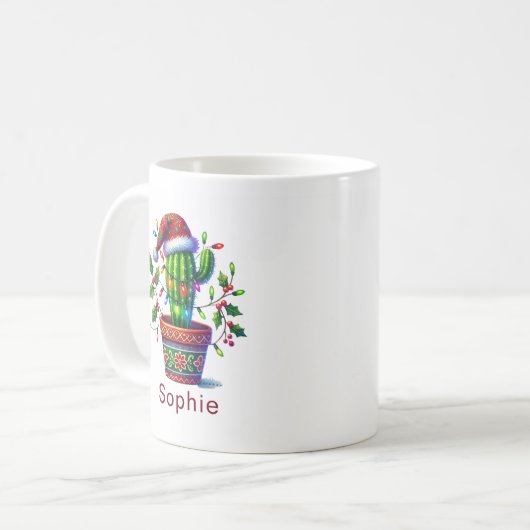 Twinkling Cactus Christmas Kaffeetasse (Vorderseite Links)