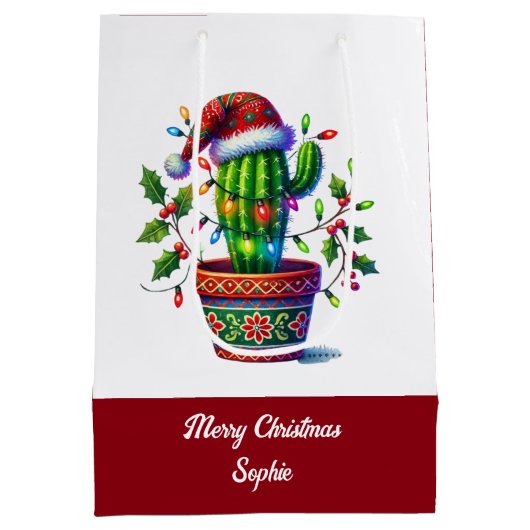 Twinkling Cactus Christmas Mittlere Geschenktüte (Rückseite)
