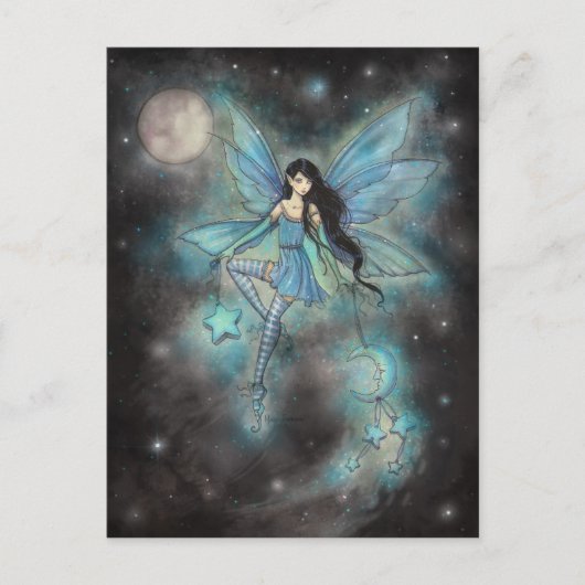 Twinkling Dezember Blue Fairy Fantasy Art Postkarte (Vorderseite)