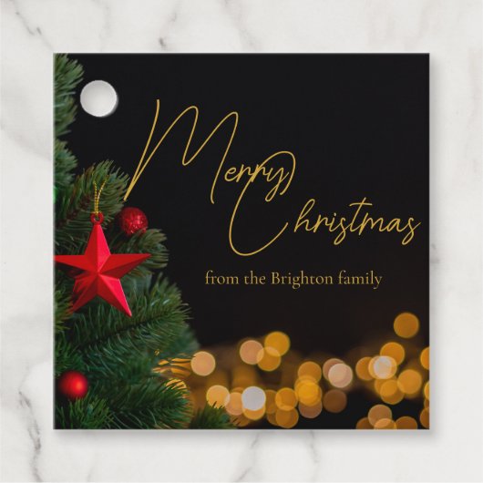 Twinkling Gold Lights Modern Merry Christmas Party Geschenkanhänger (Vorderseite)