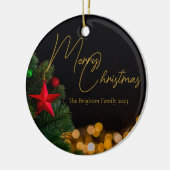 Twinkling Gold Lights Moderne Weihnachten Keramik Ornament (Links)