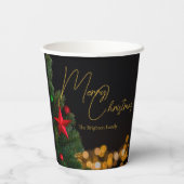 Twinkling Gold Lights Modernes fröhliches Weihnach Pappbecher (Rückseite)