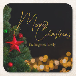 Twinkling Gold Lights Modernes fröhliches Weihnach Rechteckiger Pappuntersetzer