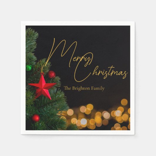 Twinkling Gold Lights Modernes fröhliches Weihnach Serviette (Vorderseite)