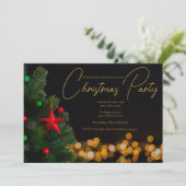 Twinkling Gold Lights Modernes Weihnachtsfest Part Einladung (Stehend Vorderseite)