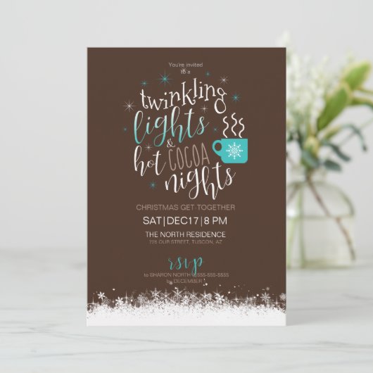 Twinkling Lights Hot Cocoa Nights ID593 Einladung (Stehend Vorderseite)