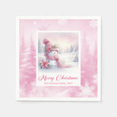 Twinkling Pink Snowman Winter Scene Christmas Serviette (Vorderseite)