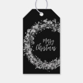Twinkling Silver Stars Frohe Weihnachts Schwarz Geschenkanhänger (Vorderseite)