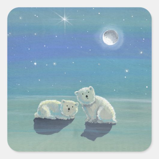 Twinkling Winter Niedliche Polar Bären Cubs Sticke Quadratischer Aufkleber (Vorderseite)