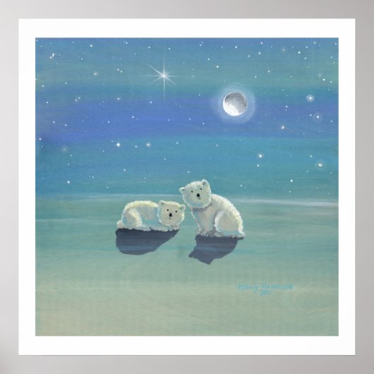 Twinkling Winter Polar Bären Cubs Poster drucken (Vorne)