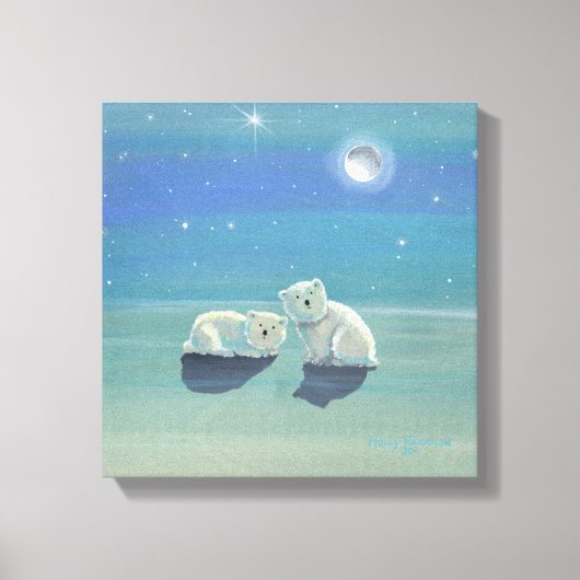 Twinkling Winter Polar Bären Wrapped Canvas Print Leinwanddruck (Vorderseite)