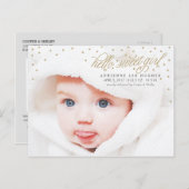 Twinkly Gold Stars Baby Girl Geburtsankündigung Ankündigungspostkarte (Vorne/Hinten)