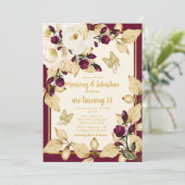 Twins 15. Geburtstag Champagne Burgundy Gold Frame Einladung (Stehend Vorderseite)