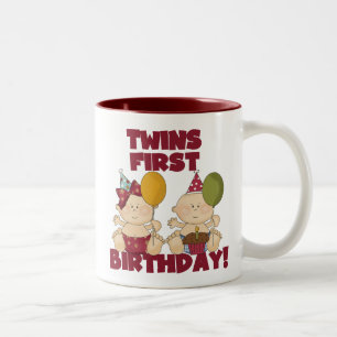Twins 1. Geburtstag Junge/Mädchen T - Shirt und Ge Zweifarbige Tasse
