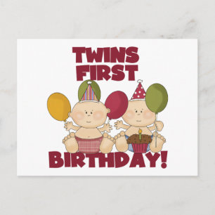 Twins 1. Geburtstag - Jungen T - Shirt und Geschen Postkarte