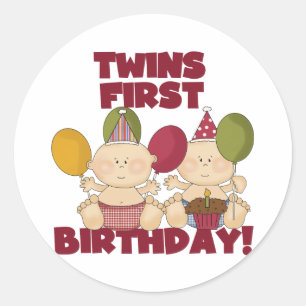 Twins 1. Geburtstag - Jungen T - Shirt und Geschen Runder Aufkleber
