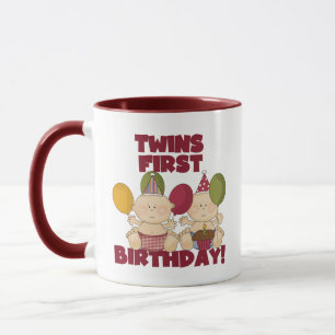 Twins 1. Geburtstag - Jungen T - Shirt und Geschen Tasse