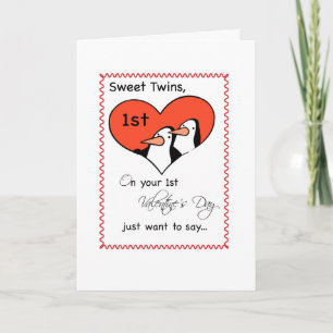 Twins 1. Valentinstag Niedlicher Pinguin Feiertagskarte