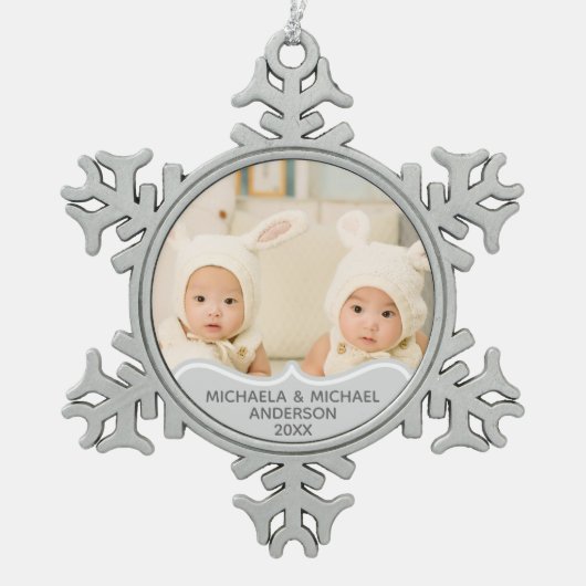 TWINS 1. Weihnachtsfeier FOTO Erstbezug Schneeflocken Zinn-Ornament (Vorderseite)