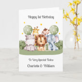 Twins 1st Birthday Safari Leaf Animals Card Karte (Gelbe Blume)