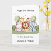 Twins 2nd Birthday Safari Leaf Animals Card Karte (Gelbe Blume)