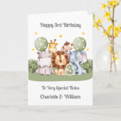 Twins 3rd Birthday Safari Leaf Animals Card Karte (Gelbe Blume)