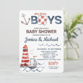 Twins Ahoy Es ist eine Baby-Kinderdusche Einladung (Stehend Vorderseite)