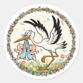 Twins and Stork Vintage Design Runder Aufkleber (Vorderseite)