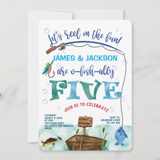 Twins Angelschüler 5. Geburtstag Einladung (Vorderseite)