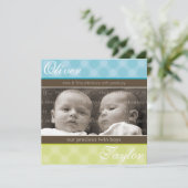 TWINS BABY ANNOUNCEMENT :: harmony 3SQ Einladung (Stehend Vorderseite)