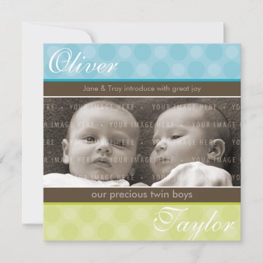 TWINS BABY ANNOUNCEMENT :: harmony 3SQ Einladung (Vorderseite)