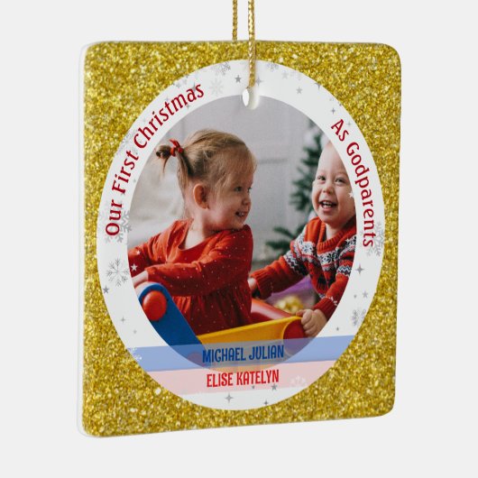 Twins Baby Boy Girl 1. Weihnachten als Godeltern F Keramikornament (Rechts)